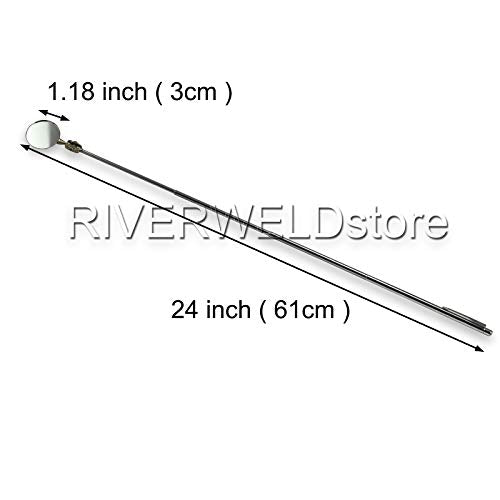 RIVERWELD Adjustable Telescopic Inspection Mirror Swivel Arm | Pocket Clip Tools Retractable Handle 360 Swivel