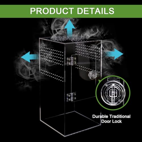 NANEEZOO Jumping Spider Enclosure with Front Opening Door, 6"x6"x12" Reptile Breeding Box Micro Habitat Terrarium for Small Tree Dwelling Reptiles, Spiders, Mantis & Invertebrates - size: 6x6x12 Inch Square
