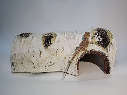 Artificial Birch Log Hide Medium Reptile Shelter Sleeping Cave 6.8 x 4.5 x 3 in Wood Shape Gecko Hideout Basking Platform Terrarium Landscaping Ornament (M) - size: M