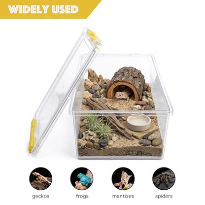 4 Pack ABS Reptile Breeding Box with 100 Non-Woven Pads Each – Stackable Reptile Enclosure for Snakes, Lizards & Spiders – Ventilated Hatchling Reptile Terrarium 8.7x4.3x3.9 Inch