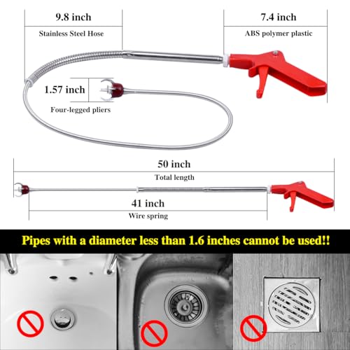 Toilet Auger Drain Snake Cleaner Tool,50" Toilet Snake Clog Remover Tool | Upgraded Grabber Unclogger Tool,Stainless Steel Telescoping Rod for Pick/Grab Objects Clogged in Toilet Pipes/Drain - style: 50inch Toilet Grabber Tool