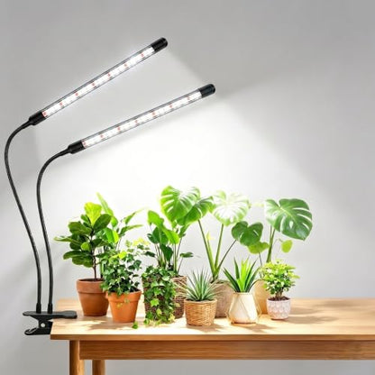 SDOVUERC Full Spectrum Grow Lights for Indoor Plants, Dual-Head Plant Lamps with Clips and 5 Dimmable Level and 6/12/18H Timer for Indoor Plant Growing. - size: 2 Heads