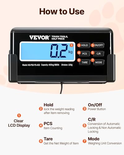 VEVOR 880Lbs x 0.2Lbs Livestock Scale Shipping Scales Large Platform 40.6x20.9Inch Stainless Steel Vet Scale Industrial Floor Scale Large Animal Dog Pig Scale Goat Weight Scale Pet Digital Scale | For Dogs, Pigs, Goats and Animal Pets, Stainless Steel Ind