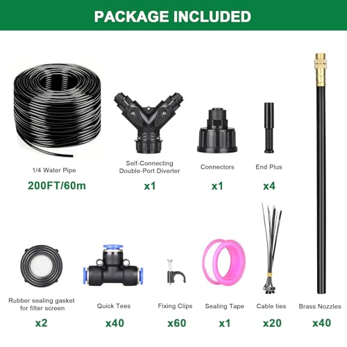 Drip Irrigation System, 2026-Upgrade 200Ft 1/4" Garden Watering System with 40 Pcs 360° Adjustable Copper Nozzles, DIY Kit for Garden, Lawn, Greenhouse, Raised Beds & Outdoor Plants - size: 200FT/40pcs
