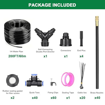 Drip Irrigation System, 2026-Upgrade 200Ft 1/4" Garden Watering System with 40 Pcs 360° Adjustable Copper Nozzles, DIY Kit for Garden, Lawn, Greenhouse, Raised Beds & Outdoor Plants - size: 200FT/40pcs