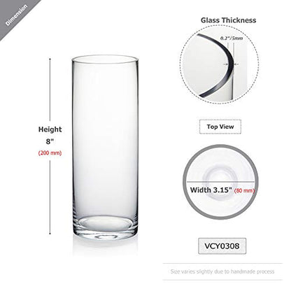 WGVI Quality Thick Clear Cylinder Glass Vases, 3" W x 8" H, Bud Vase Skinny Narrow Floral Bouquet Flower Container for Wedding Centerpieces Tabletop Home Accent Décor Brush Pen Holder, 1 Piece - size: 3"x8"H