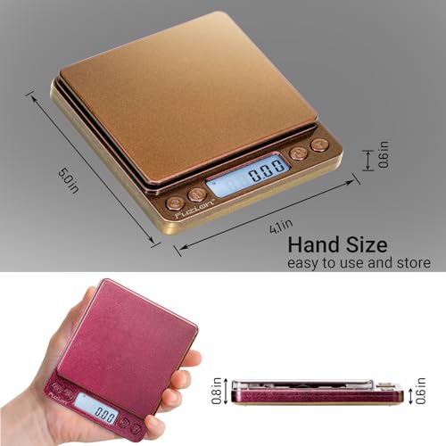 Fuzion Digital Scale .01 Gram Accuracy, 500g Small Kitchen Food Scales | 2 Trays Included for Jewelry, Gold, Herb, Powder, Spice, Coffee, Coin - Weight Gram and Oz - color: Ombré Gold-Pink