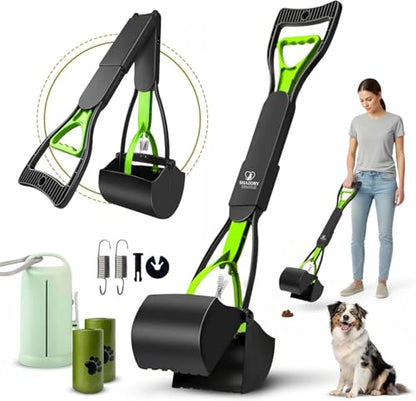 SHAZORY Pooper Scooper for Dogs & Cats – Long Handle, Heavy-Duty Design with Bag Dispenser, Poop Scooper for Large Dogs, Dog Poop Scoop for Yard, Portable for Pet Parents & Dog Walkers (32") - size: 32"