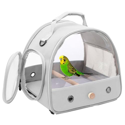 Bird Carrier, Portable Small Bird Parrot Parakeet Carrier with Standing Perch and Mat, Side Access Window Collapsible (Grey, Clear Windows) - color: Grey