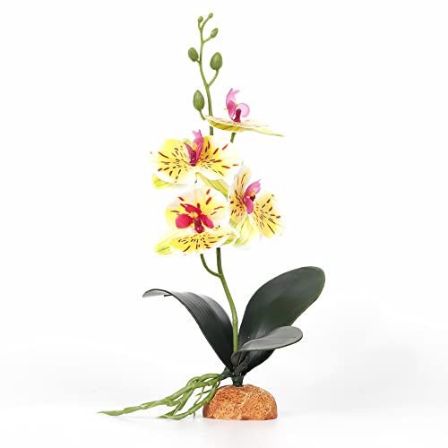 White Fake Orchids Reptile Terrarium Decor for Bearded Dragon Tank | Fits Crested Gecko Ball Python Snake Frog Lizard Habitat Enrichment - color: White