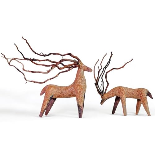 Azil Driftwood Deer Aquarium Decoration – Unique & Artistic Fish Tank & Terrarium Ornament, Safe & Eco-Friendly for Aquascaping & Reptile Habitats (Deer with Long Antlers)