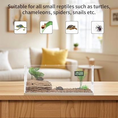 Acrylic Tarantula Enclosure, Reptile Terrarium Breeding Tank w/Temperature Hygrometer,Habitat Reptiles Feeding Box Isopod Terrarium Cage for Insect Lizard Home Office (Reptile-Tank-L(Tray)) - size: Reptile-Tank-L(Tray)
