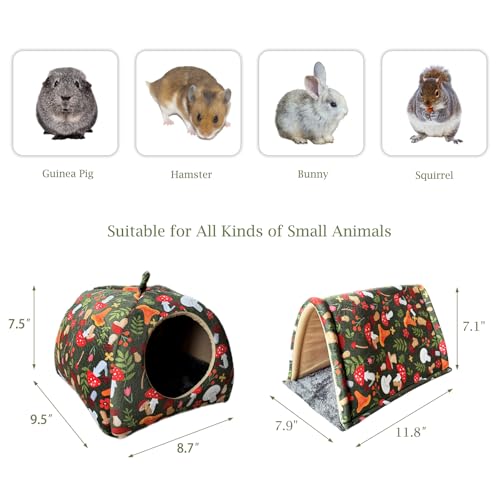 Guinea Pig Hideout & Tunnel Toys Set - Plush Small Animal Tent with Non-Slip Base & Warm Fleece Bedding for Mouse Chinchillas Hamsters Hedgehogs Ferrets Bearded Dragons and Rats