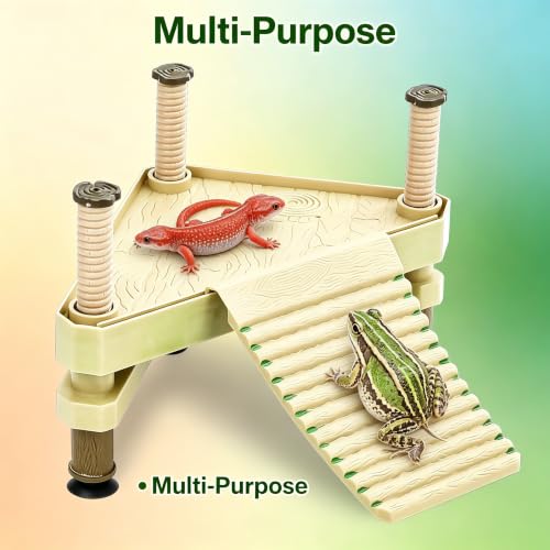 Floating Turtle Basking Platform with Ramp,Adjustable Reptile Dock for Aquarium Tank,Sunbathing Resting Area for Aquatic Turtles,Frogs,and Salamanders Turtle Tank Accessories