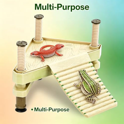Floating Turtle Basking Platform with Ramp,Adjustable Reptile Dock for Aquarium Tank,Sunbathing Resting Area for Aquatic Turtles,Frogs,and Salamanders Turtle Tank Accessories