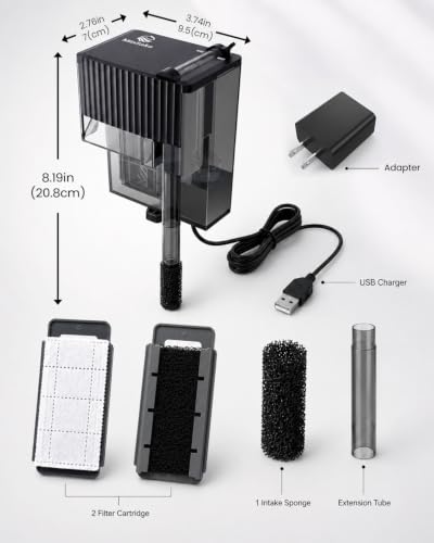 Small Fish Tank Filter | Hang on Back Filter up to 5 Gallon Nano Aquarium Adjustable Flow for Betta Shrimp Tank