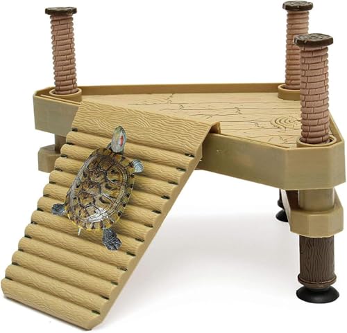 VOVOV Decorative Turtle Pier Floating Basking Platform with Ramp Ladder