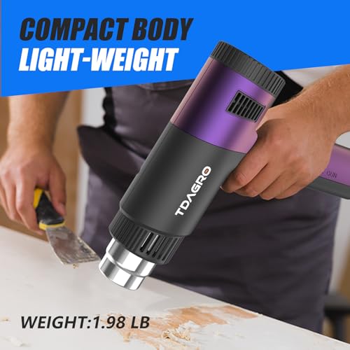 1800W Heat Gun (122℉-1202℉) with 4 Nozzles & Temp Control | Hot air tool with 2 fan speeds & built-in overload protection for safe, precise vinyl wrapping, resin DIY & shrink tubing.