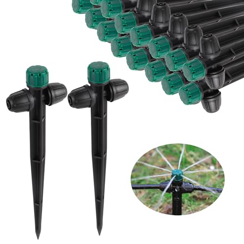 30 Pcs Drip Irrigation Emitters for 1/4" Drip Tubing,360 Adjustable | Double-headed Automatic Irrigation Drippers on 6.5" Arrow Stake for Garden Lawn 1/4" Drip Watering System - style: 30Pcs Irrigation Drippers