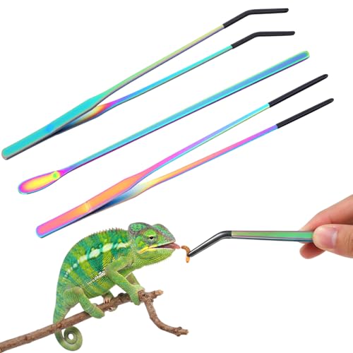 3 Pcs Reptile Feeding Tongs Extra Long Tweezers Stainless Steel with Rubber Tip 10.6" Straight & Curved for Gecko Snake Reptiles Bearded Dragon Terrarium Tank Supplies Aquariums & Crafts