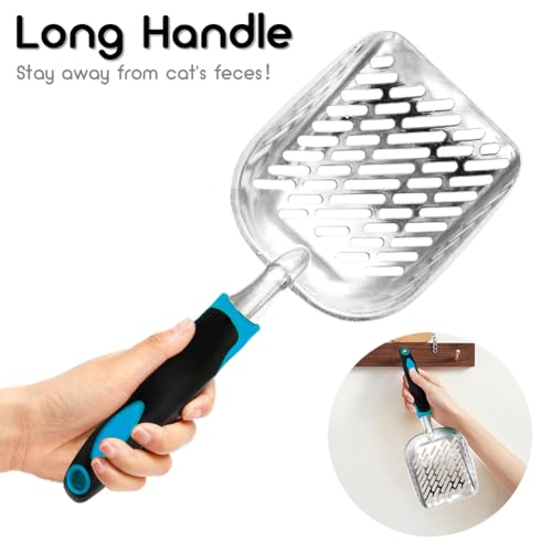 Cat Litter Scoop-Metal Cat Scooper-Long Handle Scoop,Cat Scooper-Poop Sifting-Mesh Shovel-Suitable for Cat Litter Box(Blue)-Christmas - color: Blue, size: L