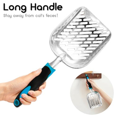 Cat Litter Scoop-Metal Cat Scooper-Long Handle Scoop,Cat Scooper-Poop Sifting-Mesh Shovel-Suitable for Cat Litter Box(Blue)-Christmas - color: Blue, size: L