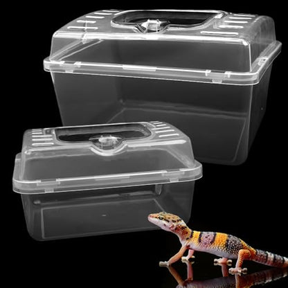 2 Pack Clear Portable Insect Reptile Terrarium Box with Handle Transparent Travel Case for Spider Snail Turtle Hermit Crab Gecko Insects Small Reptiles Amphibians