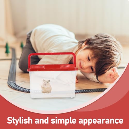 POPETPOP Portable Turtle Transport Container and Travel Fish Tank, Plastic Aquarium with Handle, Medium Red Fish Breeding Box Suitable for Reptiles, Hamsters, and Small Pets