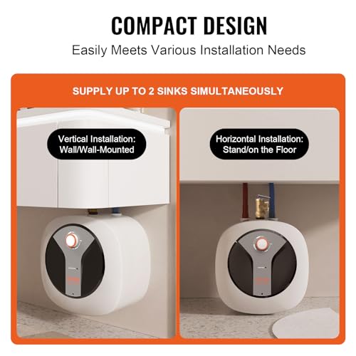 VEVOR Electric Mini-Tank Water Heater 2.5-Gallon Tank, 1440W Hot Water Boiler Storage, Safety Temperature Pressure Valve Easy Install, for Kichen Bathroom Restaurant, Shelf Wall Floor Mounted - size: 2.5gal Upgraded Panel