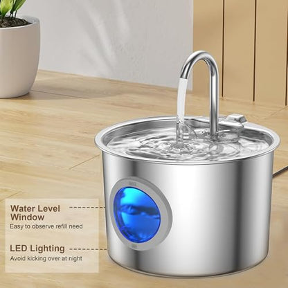 Cat Water Fountain Advanced 304 Stainless Steel 2.2L/74oz with Detachable Tank, Easy to Clean, Automatic Pet Fountain Quiet Cats Water Dispenser, Perfect for Cats Dogs Indoor