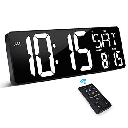 XREXS 17.2 Inch Large Digital Wall Clock with Remote Control | LED Large Display Count Up & Down Timer, Adjustable Brightness Alarm Clock with Temperature for Living Room, Home, Gym - color: White
