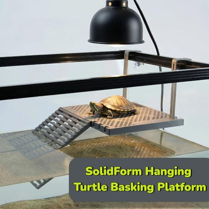 SolidForm Hanging Turtle Basking Platform with Built-in Food Tray, Zero Zip-Tied, Non-Slip Ramp Terrace, Resting Turtles Dock, for 25–75 Gallon Aquariums Frog Turtle Turtle Tank Accessories - size: Medium（10×7.8inches）