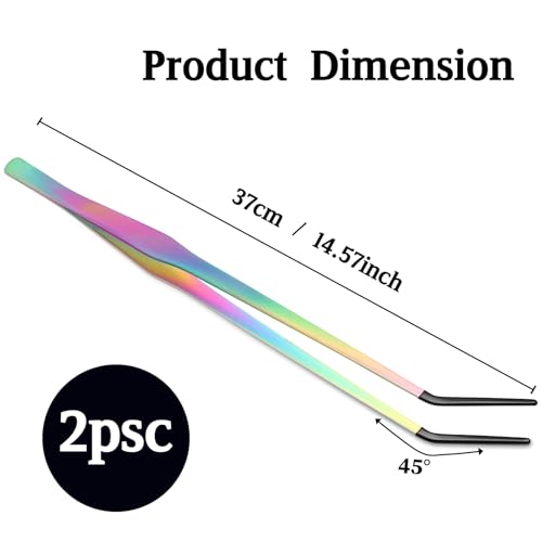 OLIISS Reptile Feeding Tongs with Rubber Tip - 15" Extra Long Tweezers for Aquariums & Crafts - Stainless Steel Feeder Tools for Bearded Dragons & Lizards - Terrarium Tank Supplies - 2 Pack - size: 15 Inch