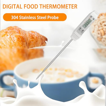 Meat Thermometer, Waterproof Digital Food Thermometer Instant Read with 120mm Long Probe, Automatic Calibration, Kitchen Cooking Thermometer for BBQ, Grill, Water Temperature(White) - color: White