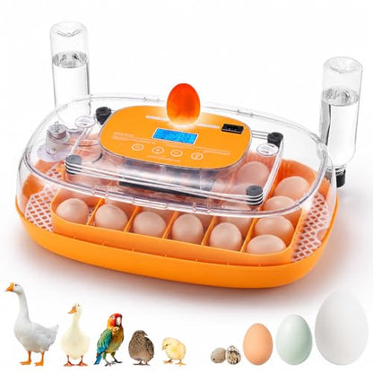 TURBRO Incubator for Hatching Eggs, Automatic Turning, Temperature & Humidity Control, Built-in Candler, 360° Viewing, 24 Egg Incubators for Chicken, Duck, Quail, Turkey, Goose, Parrot, Bird | 24 Egg Incubators, Automatic Turning, Built-in Candler, 360° V