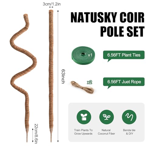 2 Pack Moss Pole 63 Inch Monstera Plant Sticks Support Tall Long Stakes | Climbing Indoor Large Bendable Handmade DIY Shape Grow Upwards - color: 2 Pack