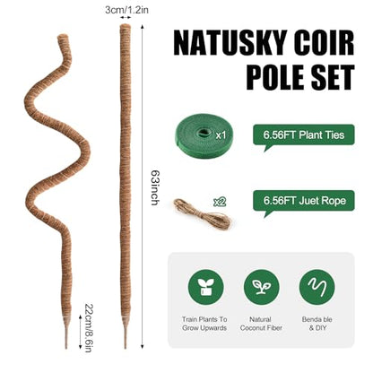 2 Pack Moss Pole 63 Inch Monstera Plant Sticks Support Tall Long Stakes | Climbing Indoor Large Bendable Handmade DIY Shape Grow Upwards - color: 2 Pack
