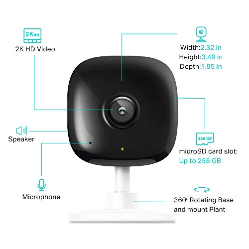 Kasa 2K+ Indoor Wired Security Camera, Baby & Pet Monitor, KC400 | Person/Motion/Baby Cry Detection, 2-Way Audio, Night Vision, Subscription-Free Local Storage or Optional Cloud - color: White, 2K