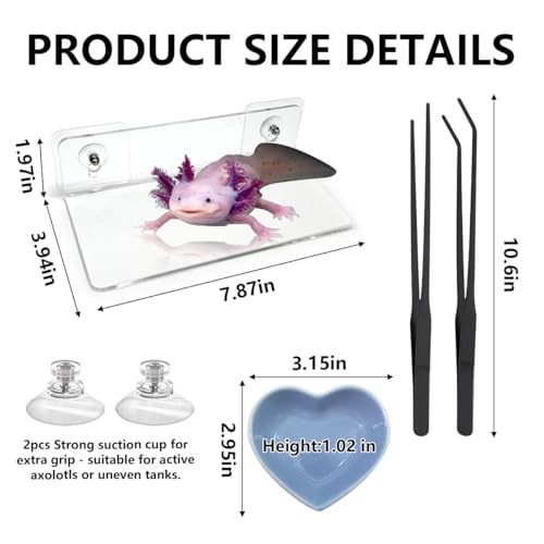 4 Pcs Axolotl Tank Accessories, Hammock with Feeder Bowl Feeding Tongs Tweezers, Aquarium Accessories for Tank, Tank Starter Kit for Axolotl Aquarium