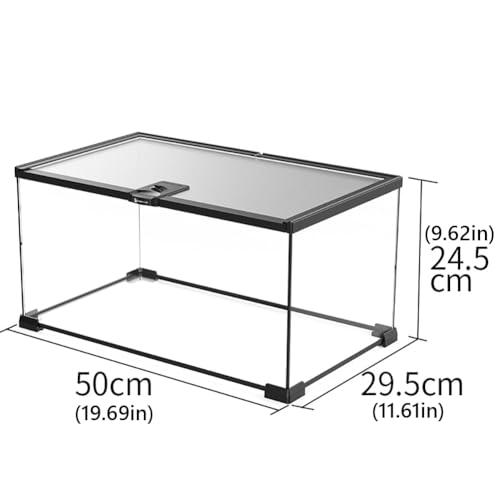 Reptile Float Glass Growth Tank, Transparent Reptile Terrarium with Wiring Hole, Eco Rainforest Feeding Box, Reptile Breeding Box Suitable for Stacking, Top Screen Ventilation Escape Proof Lid, - color: I