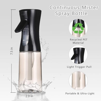 3 Pack Spray Bottles, 2-Pack Continuous Spray Bottles,Fine Water Mist Spray Bottles for Hair 6.8 OZ (200 ML) and 1oz 30ml Travel Spray Bottle Mister for Cleaning,Hairstyling,Plants,Barbers,Black - color: Black