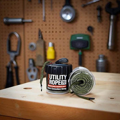 Rapid Rope Canister, 70ft Olive Green Tactical Paracord, 1100lb Test, USA | Heavy Duty Poly Rope Test Cord, Non-Tangle Dispenser Included, For Hiking, Camping, Survival, Utility, Stocking Stuffer, Gift - size: 70ft, style: Olive Green