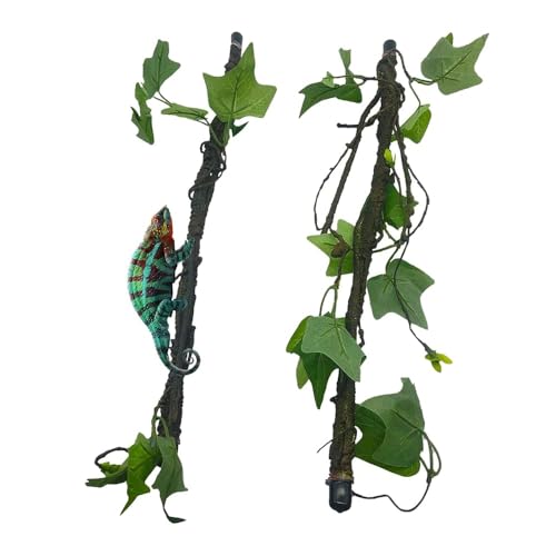 BNOSDM Reptile Climbing Branch Flexible Bend-A-Branch Jungle Vines Terrarium Plant Decoration with Suction Cup for Crested Gecko Chameleon Gecko Snake Tree Frog 2PCS - color: Green