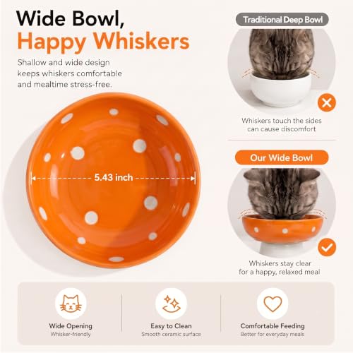 Orange Mushroom Cat Bowl, Elevated Ceramic Bowl for Cats | Elevated, Ceramic, Whisker Friendly, Anti Vomitin,Cute Mushroom Design - color: Orange