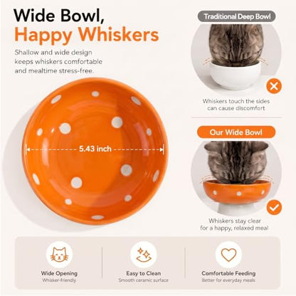 Orange Mushroom Cat Bowl, Elevated Ceramic Bowl for Cats | Elevated, Ceramic, Whisker Friendly, Anti Vomitin,Cute Mushroom Design - color: Orange