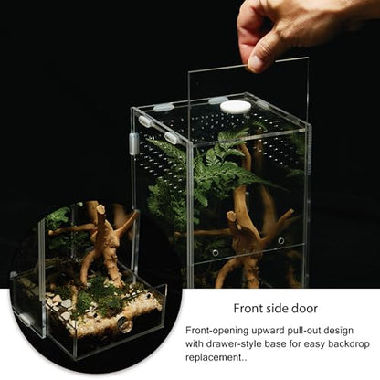 Acrylic Clear Reptile Habitat Enclosure Terrarium with Latch ，Perfect for Amphibians and Invertebrates Such as Spiders, Frogs, etc (Vertical)