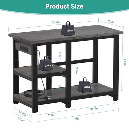 AQQA Aquarium Stand 36×18 Inch, 720LBS Heavy Duty Metal Frame | 3-Tier Storage Shelves Fish Tank Stand, 5-in-1 Outlets, Ideal for Aquariums, Reptiles, Terrariums for 40-50 Gallon Tanks - size: L for 40-50 Gallon (With power outlet)