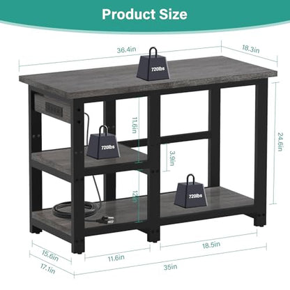 AQQA Aquarium Stand 36×18 Inch, 720LBS Heavy Duty Metal Frame | 3-Tier Storage Shelves Fish Tank Stand, 5-in-1 Outlets, Ideal for Aquariums, Reptiles, Terrariums for 40-50 Gallon Tanks - size: L for 40-50 Gallon (With power outlet)