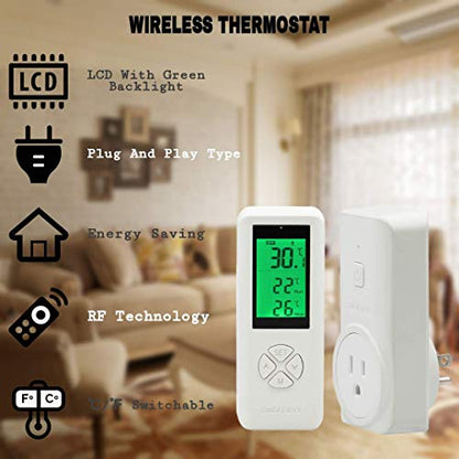 DIGITEN WTC100 Wireless Thermostat Outlet, Programmable Temp Controller with Remote Sensor Built‑in, 1500W Heating & Cooling Plug for AC, Greenhouse, Home Brewing, Reptile Terrarium - color: Wtc 100