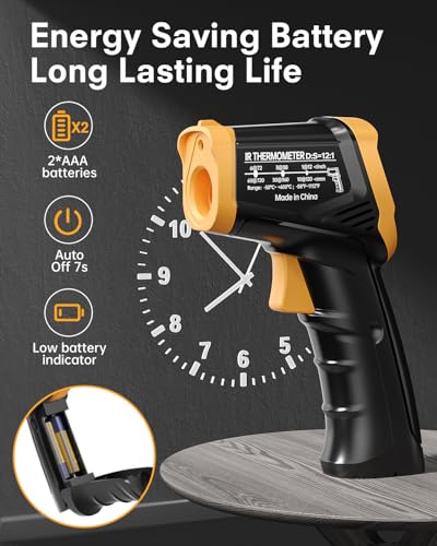 Eventek Infrared Thermometer Gun, -58°F to 1112°F Laser Thermometer Temperature Gun, IR Temp Gun for Cooking, Pizza Oven Accessories, Griddle, AC, Barbecue, Air, Fridge, Engine, Kitchen